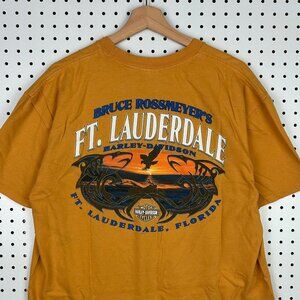 Harley Davidson Motorcycle Biker T Shirt Large Gold Yellow Ft Lauderdale Florida